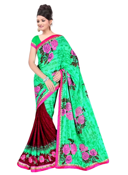 Akruti Green Printed Traditional Designer Saree With Matching Blouse Piece