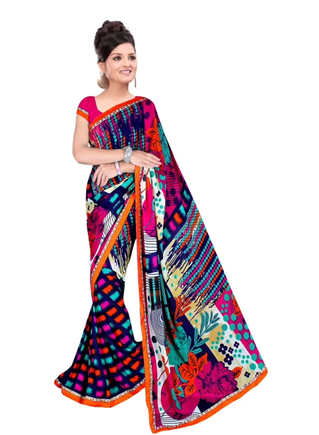 Akruti Multi Printed Traditional Designer Saree With Matching Blouse Piece