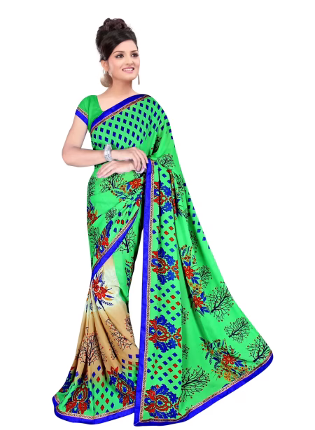 Akruti Green Printed Traditional Designer Saree With Matching Blouse Piece
