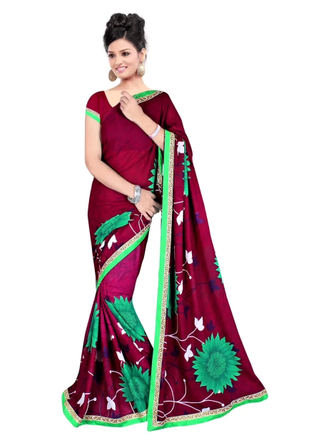 Akruti Maroon Printed Traditional Designer Saree With Matching Blouse Piece