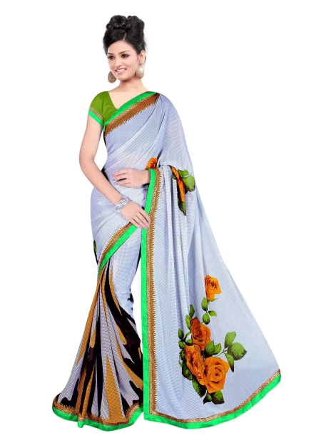 Akruti White Printed Traditional Designer Saree With Matching Blouse Piece