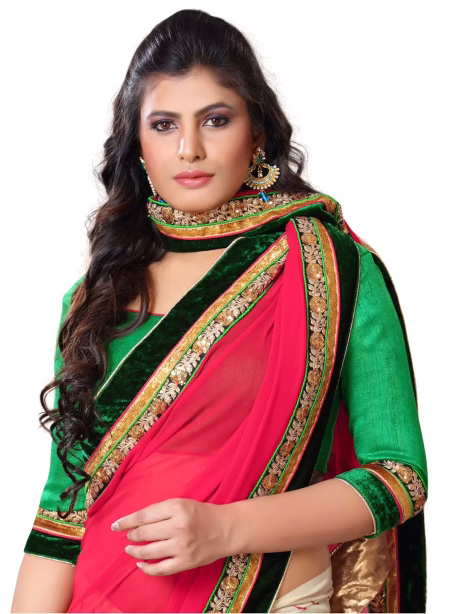 Akriti Red & Beige Traditional Saree With Matching Blouse Piece