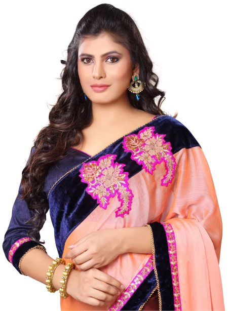 Akriti Peach & Brown Traditional Saree With Matching Blouse Piece