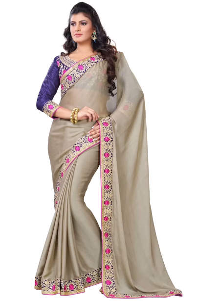 Akriti Grey Traditional Saree With Matching Blouse Piece