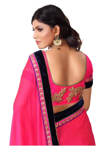 Akriti Grey & Pink Traditional Saree With Matching Blouse Piece