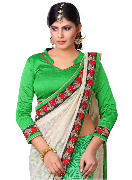 Akriti White & Green Traditional Saree With Matching Blouse Piece