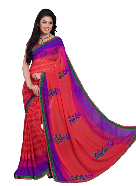 Alpana Orange Georgette Traditional Saree With Matching Blouse Piece