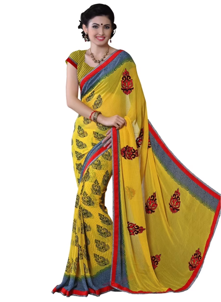 Alpana Mustard Georgette Traditional Saree With Matching Blouse Piece
