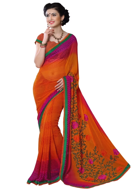 Alpana Orange Georgette Traditional Saree With Matching Blouse Piece