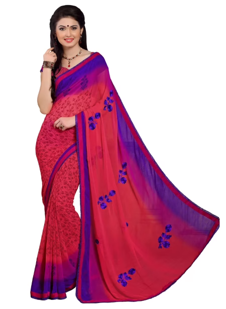 Alpana Pink Georgette Traditional Saree With Matching Blouse Piece