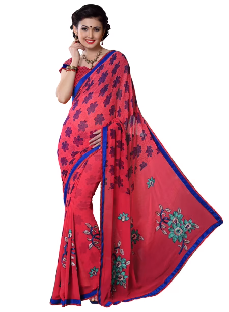Alpana Peach Georgette Traditional Saree With Matching Blouse Piece