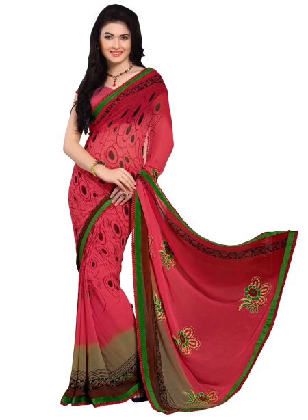 Alpana Pink Georgette Traditional Saree With Matching Blouse Piece