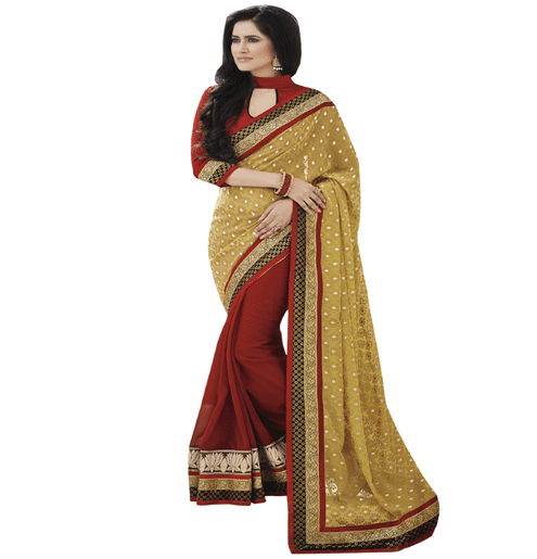 Yellow Colour Brasso Traditional Designer Occation Wear Saree With Matching Blouse Piece