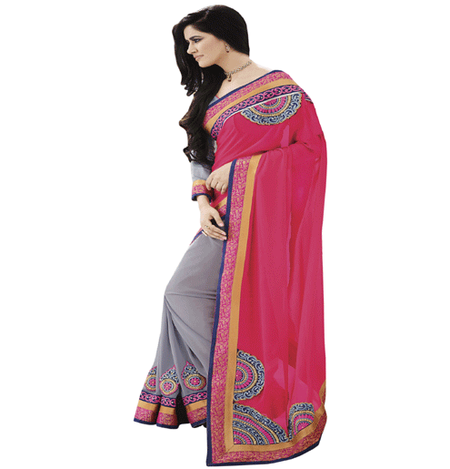 Pink Colour Georgette Traditional Designer Occation Wear Saree With Matching Blouse Piece