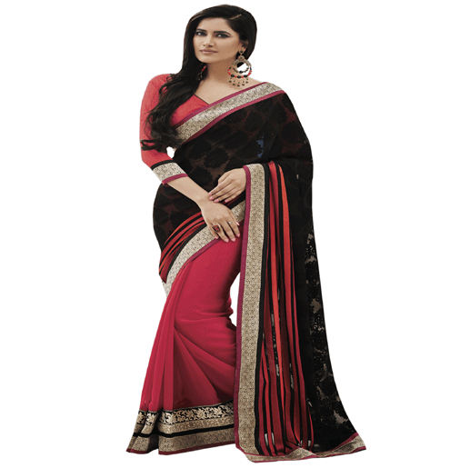 Black Colour Brasso Traditional Designer Occation Wear Saree With Matching Blouse Piece
