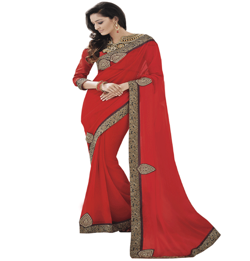 Red Colour Georgette Traditional Designer Occation Wear Saree With Matching Blouse Piece