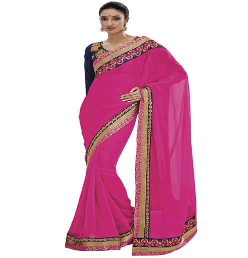 Magenta Colour Georgette Traditional Designer Occation Wear Saree With Matching Blouse Piece