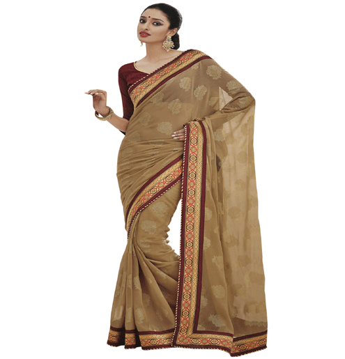 Light Gold Colour Chiffon Traditional Designer Occation Wear Saree With Matching Blouse Piece