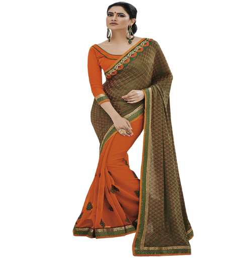 Green/Orange Colour Fancy Jacquard Traditional Designer Occation Wear Saree With Matching Blouse Piece