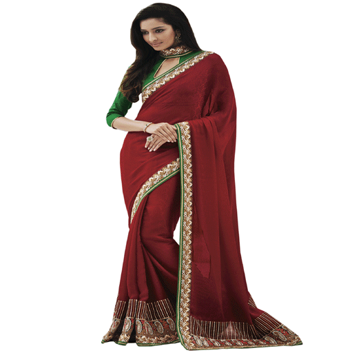Maroon Colour Crepe Jacquard Traditional Designer Occation Wear Saree With Matching Blouse Piece