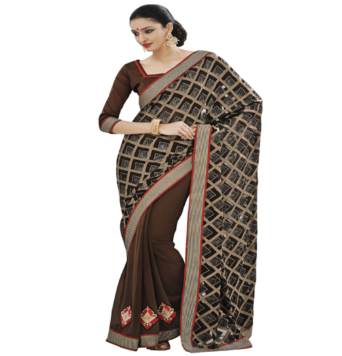 Black Colour Brasso Traditional Designer Occation Wear Saree With Matching Blouse Piece