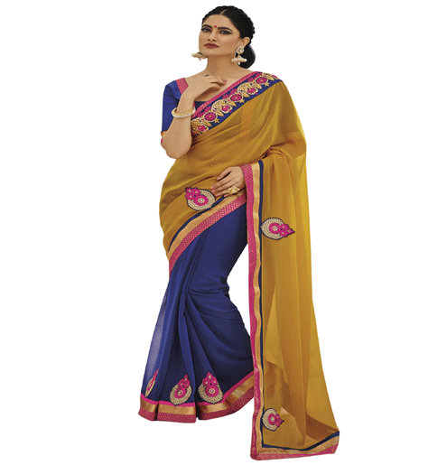 Yellow Colour Georgette Traditional Designer Occation Wear Saree With Matching Blouse Piece