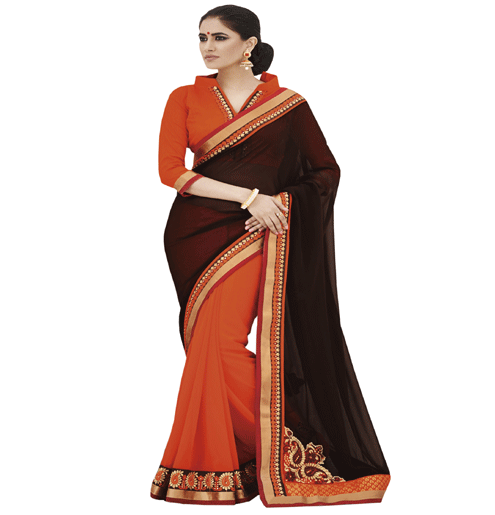Black Colour Georgette Traditional Designer Occation Wear Saree With Matching Blouse Piece