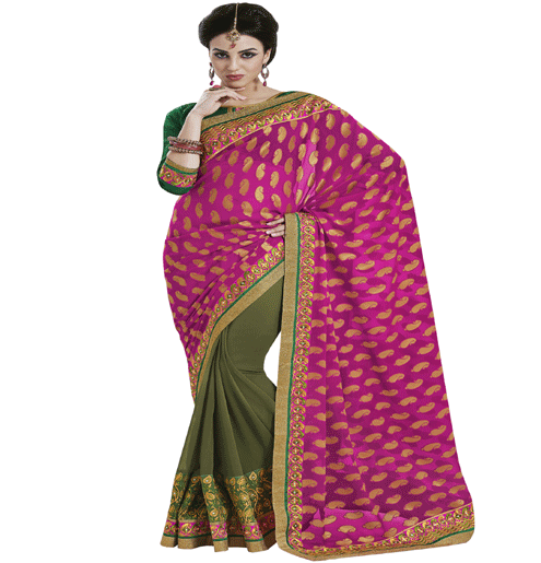 Magenta Colour Georgette Jacquard Traditional Designer Occation Wear Saree With Matching Blouse Piece