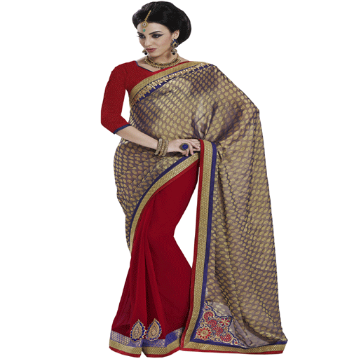 Gold Colour Crepe Jacquard Traditional Designer Occation Wear Saree With Matching Blouse Piece