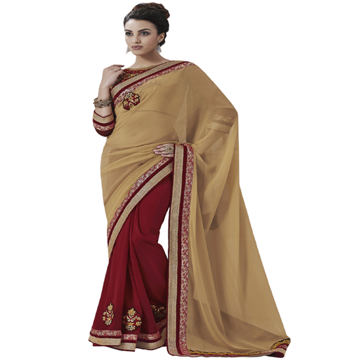 Beige Colour Chiffon Traditional Designer Occation Wear Saree With Matching Blouse Piece