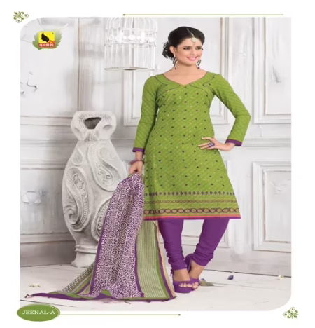 Jeenal-A Cotton Royal Red & Cream Color Unstitched Suit