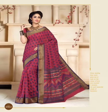 Kajri Brown Printed Cotton Saree