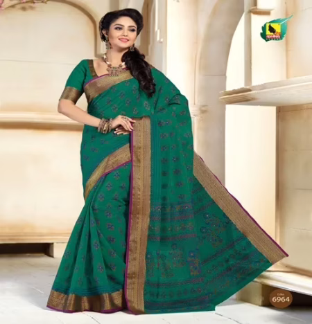 Kajri Sea Green Printed Cotton Saree