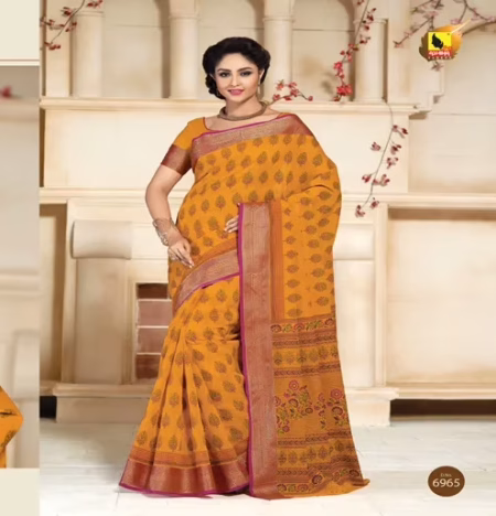Kajri Orange Printed Cotton Saree