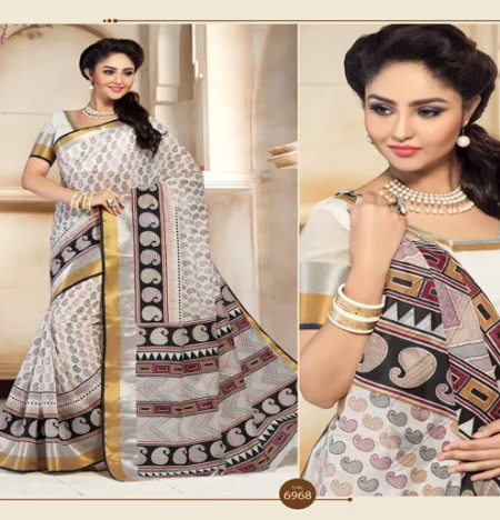 Kajri Cream Printed Cotton Saree