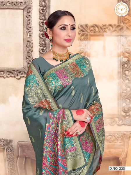 Kashmiri Silk Grey Women Woven Saree