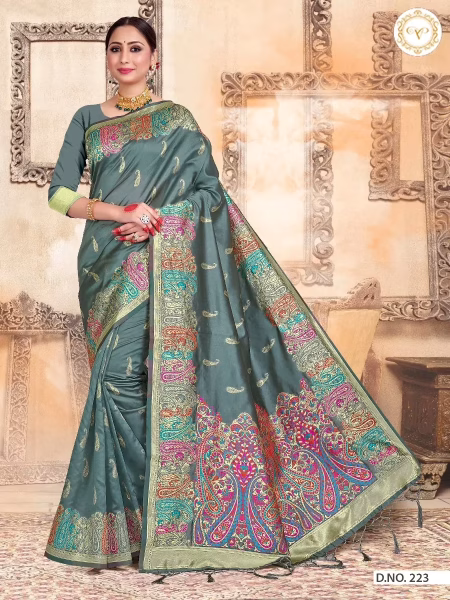 Kashmiri Silk Grey Women Woven Saree