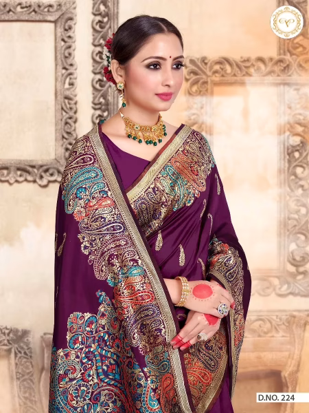 Kashmiri Silk Wine Women Woven Saree