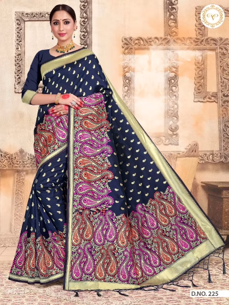Kashmiri Silk Navy Blue Women Woven Saree