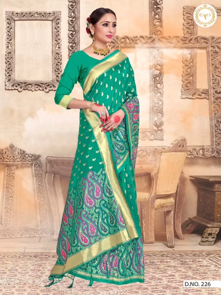 Kashmiri Silk Teal Green Women Woven Saree