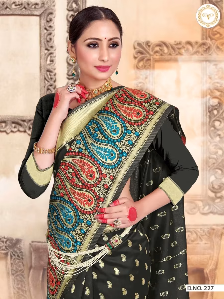 Kashmiri Silk Black Women Woven Saree