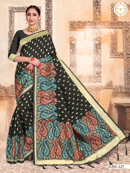 Kashmiri Silk Black Women Woven Saree
