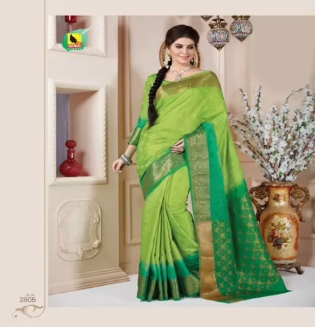 Meera Green Tussar Jacqard Silk Saree