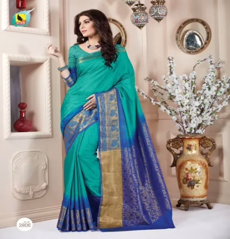 Meera Dark Green Tussar Jacqard Silk Saree