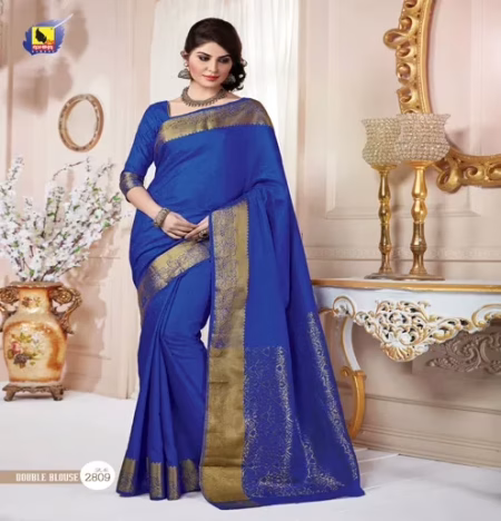 Meera Blue Tussar Jacqard Silk Saree