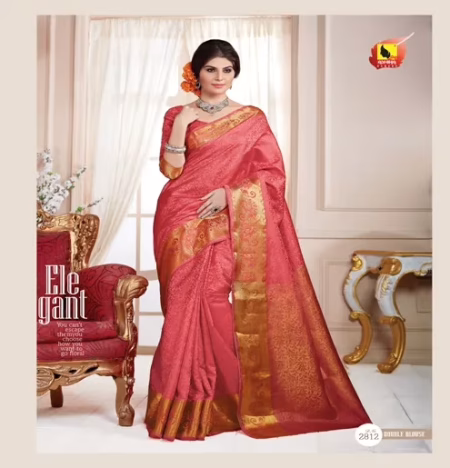 Meera Red Tussar Jacqard Silk Saree
