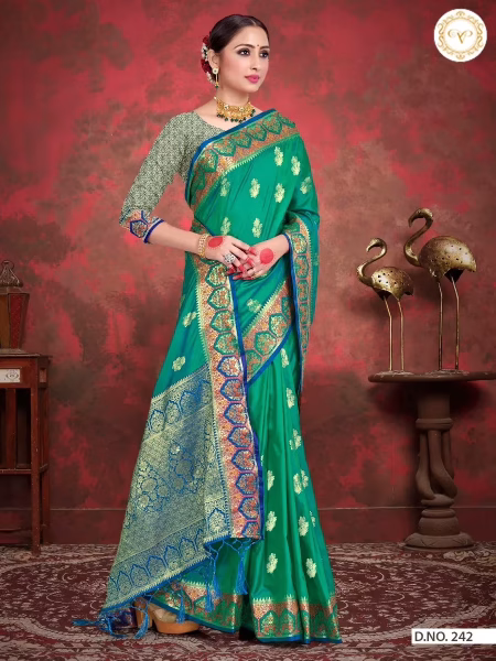 Meera Silk Navy Blue Women Woven Saree