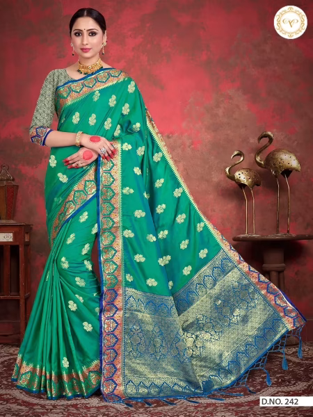 Meera Silk Navy Blue Women Woven Saree