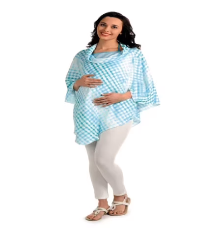 Radiation Safe-House of Napius-Checker Poncho Blue Cowl Neck Tunic