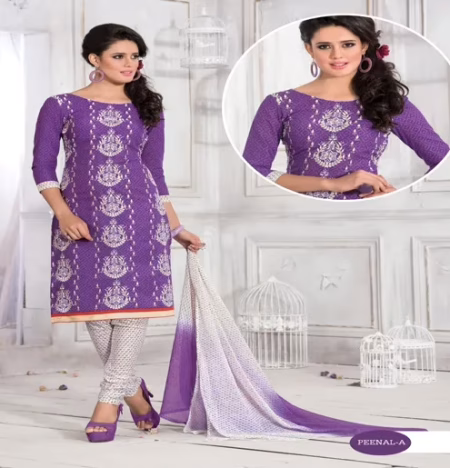 Peenal-A Cotton Green & Pink Color Unstitched Suit